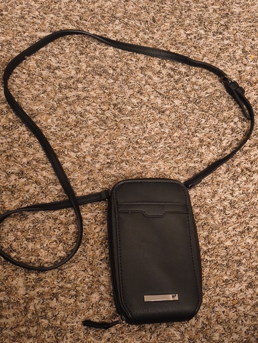 Black Leather Crossbody Phone Bag - Unbranded